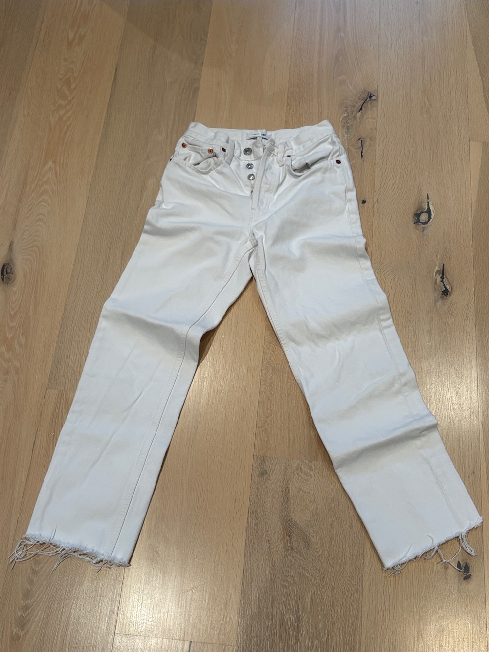 Re/Done White Straight Leg Jeans